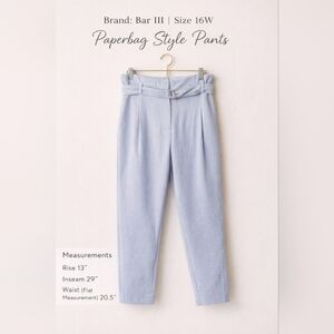 Bar III 16W Paperbag Waist Pants Moonstone Blue Gray Pleated Crepe High Rise